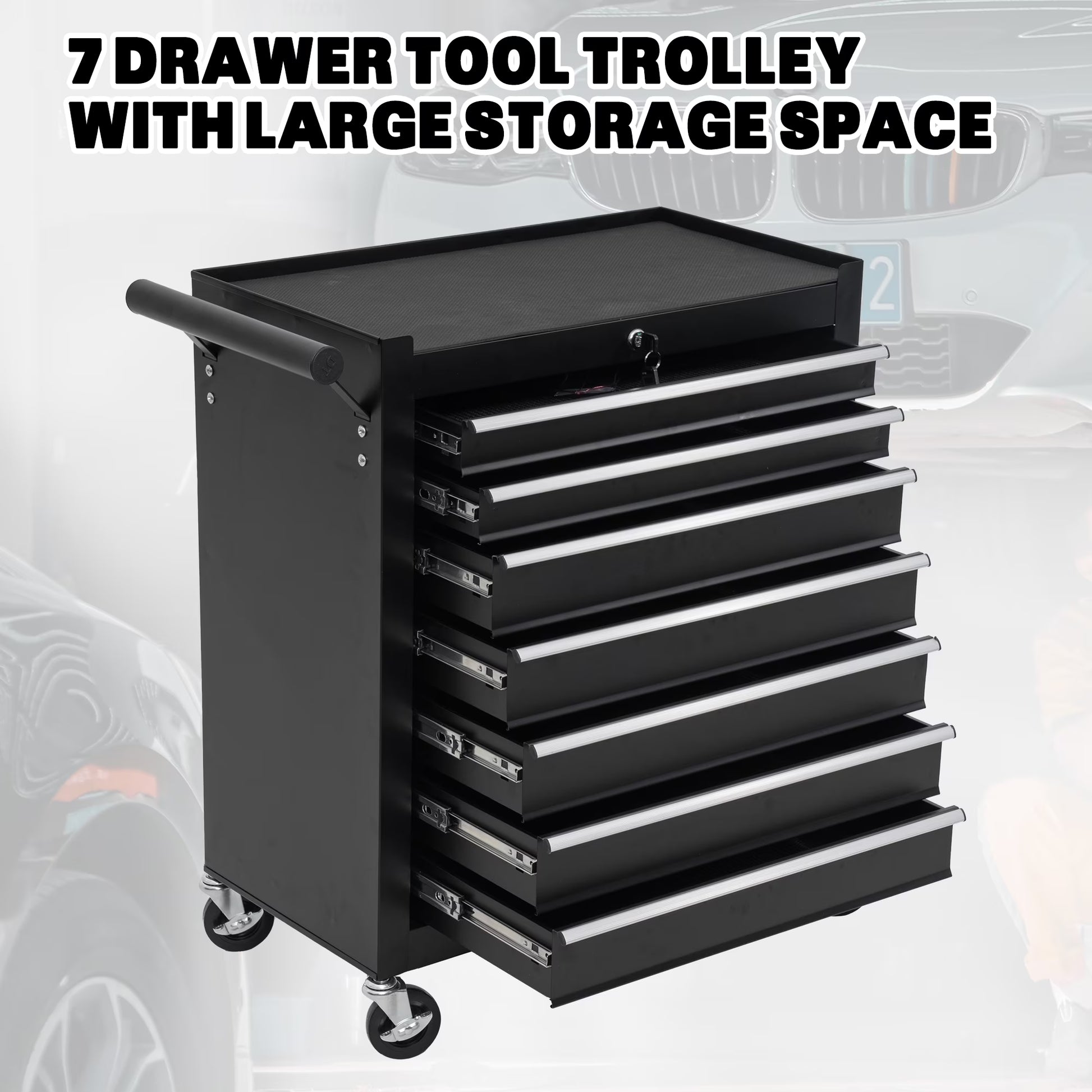 Tool Box, 7-Drawer Steel Rolling Tool Chest on Wheels for Workshop Garage, Orange