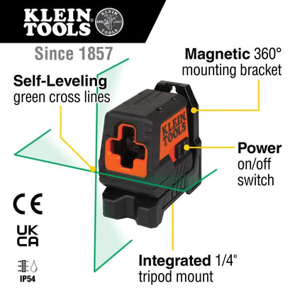 Klein Tools Green Compact Cross-Line Self-Leveling Laser Level, 50-Foot