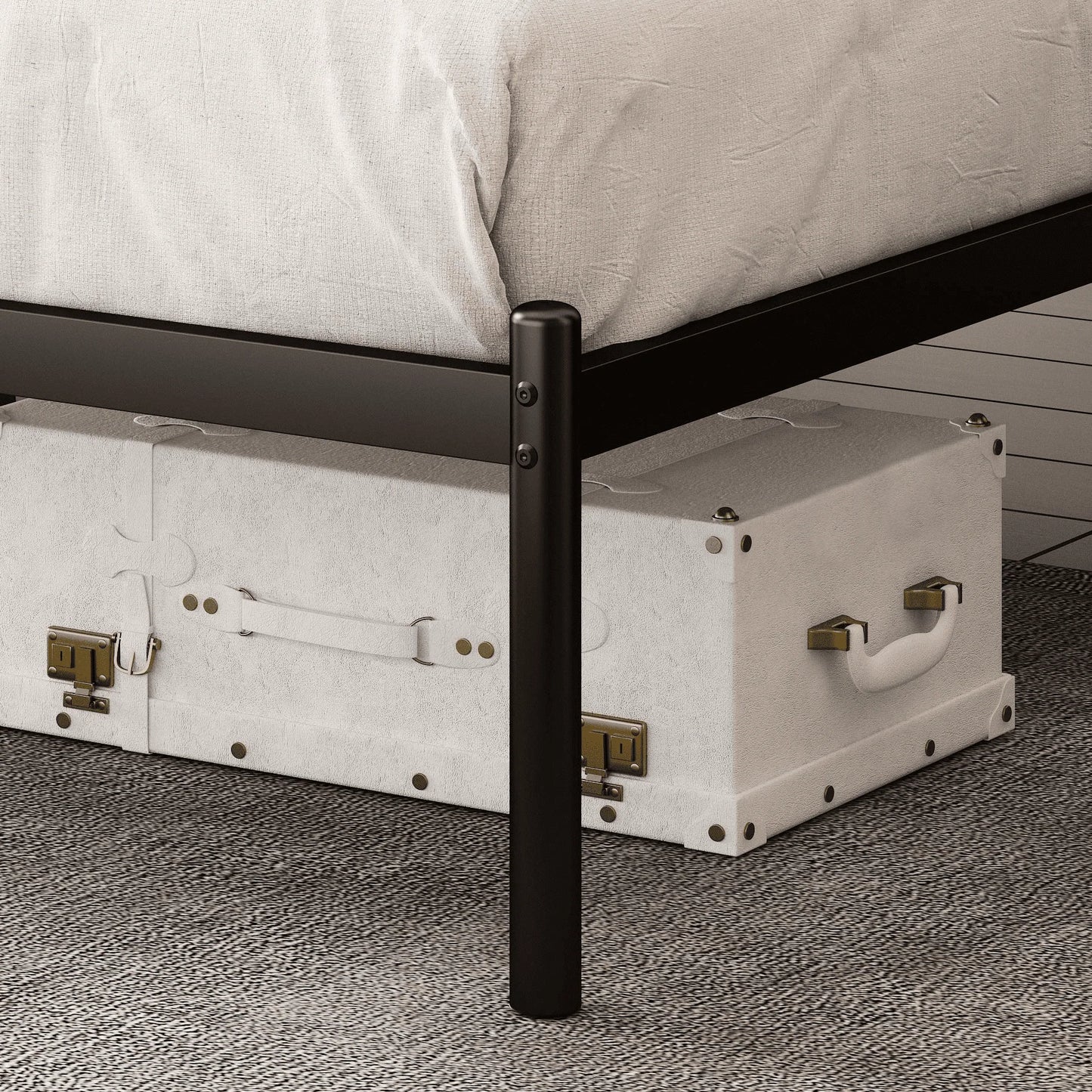 Allewie Black Queen Size Modern Metal Platform Bed Frame with Vintage Headboard and 12'' Under-bed Storage