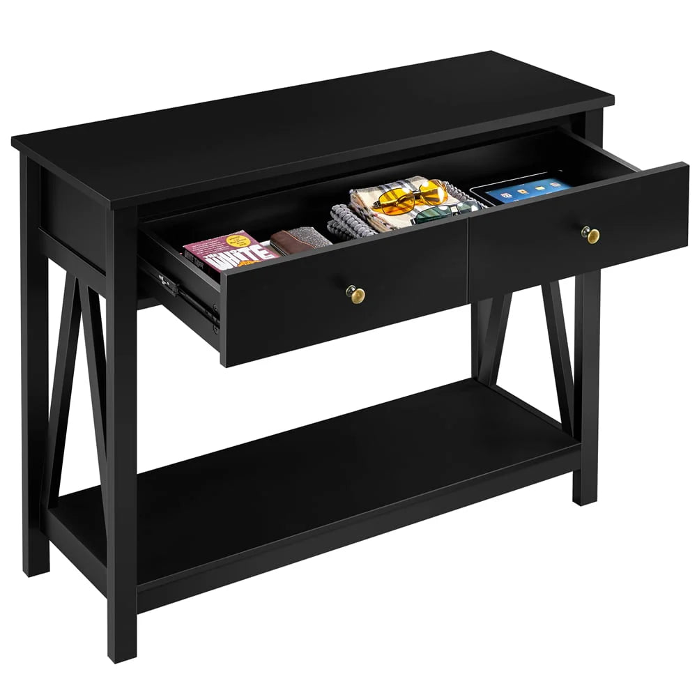 Alden Design Wooden Entryway Console Table with Storage Drawer, Black