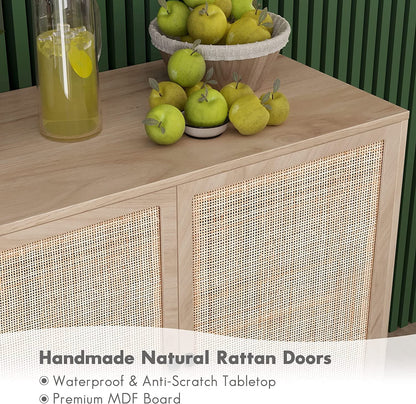 Buffet Sideboard Cabinets with Handmade Natural Rectangle Rattan Doors Set of 2, Accent Oak Color Entryway Chest Console Table with Storage Cabinet for Dining Room, Living Room, Kitchen