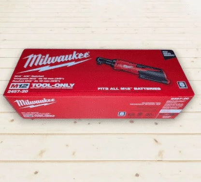 Milwaukee 2457-20 M12 Cordless 3/8" Ratchet - 35 ft-lbs Torque, 250 RPM, Low-Profile Head, Variable-Speed Trigger, Compact & Durable Design (Bare Tool)
