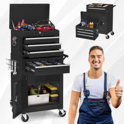 AECOJOY 8-Drawer Rolling Tool Chest, Large Tool Cabinet with Universal Lockable Wheels, Detachable Toolbox Storage for Garage, Repair Shop, Workshop, Black