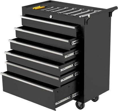 Rolling Tool Chest with 6 Drawers - Portable Tool Storage Cabinet on Wheels