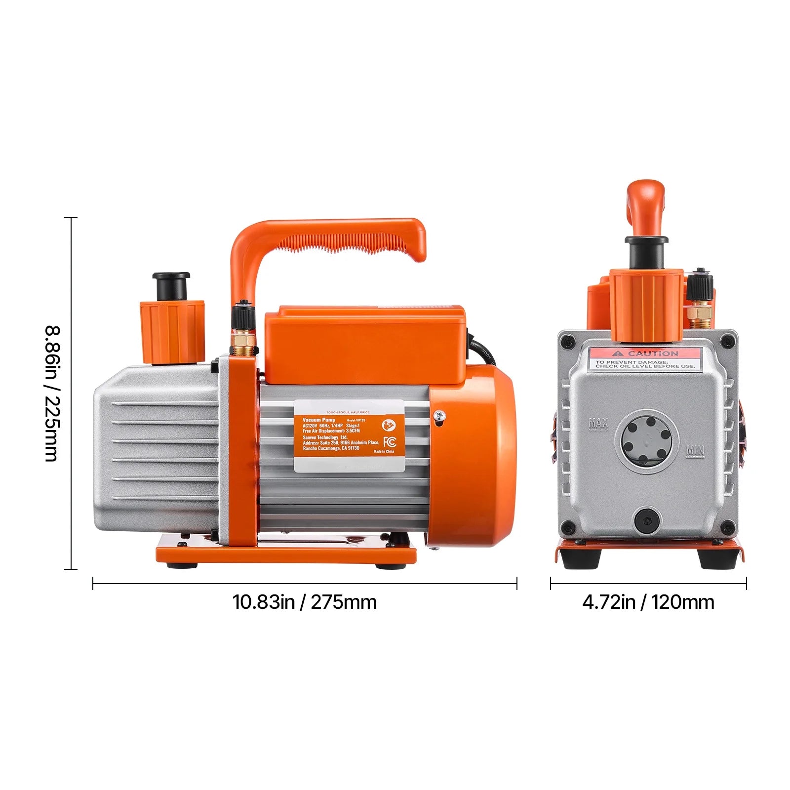 KFFKFF 3.5 CFM AC Vacuum Pump and Gauge Set, Single Stage Rotary Vane HVAC Air Vacuum Pump, A/C Refrigerant Manifold Gauge Kit, with Hoses, for R134a, R12, R22, R502a, R410A, R404, R407C Refrigerants