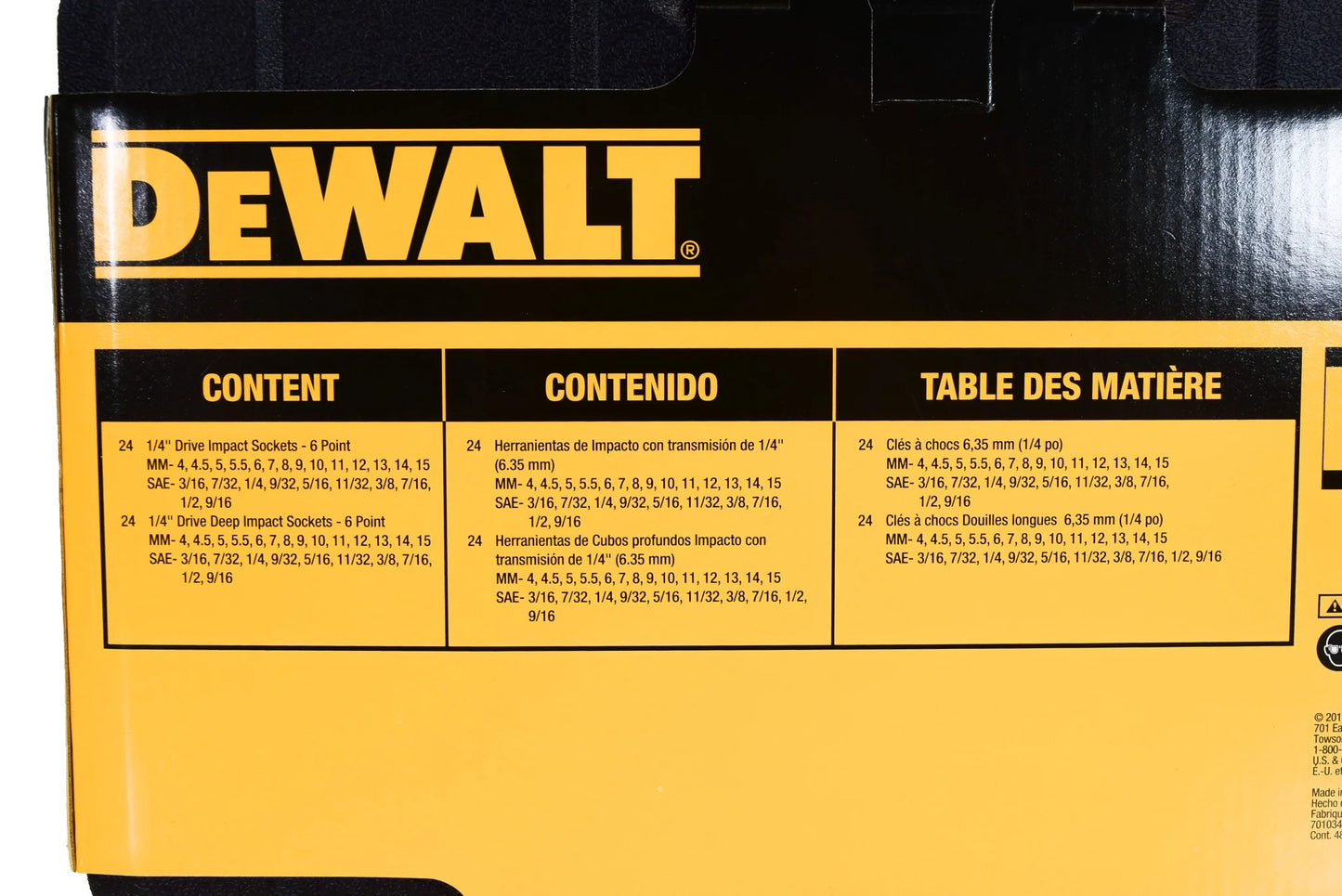 DEWALT DWMT19251, 1/4" Drive Metric and SAE Impact Socket Set, Black Oxide Finish, 48 Piece