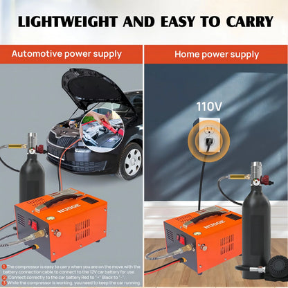 NUOGE Pcp Air Compressor,4500Psi 30Mpa Powered by Car 12V DC or Home 110V AC W/Converter
