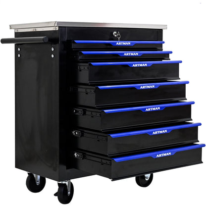 Aukfa Composable 25.9 in Tool Chest with 7 Drawers&7 Plastic Storage Box for Workshop Garage, Black