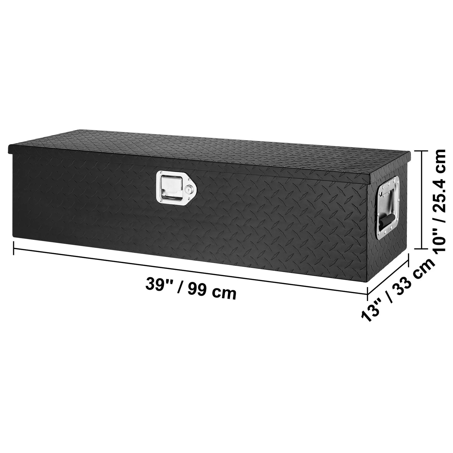 VEVOR Heavy Duty Aluminum Truck Bed Tool Box, Diamond Plate Tool Box with Side Handle and Lock Keys,Storage Tool Box Chest Box Organizer for Pickup,Truck Bed, RV, Trailer,39"x13"x10",Black