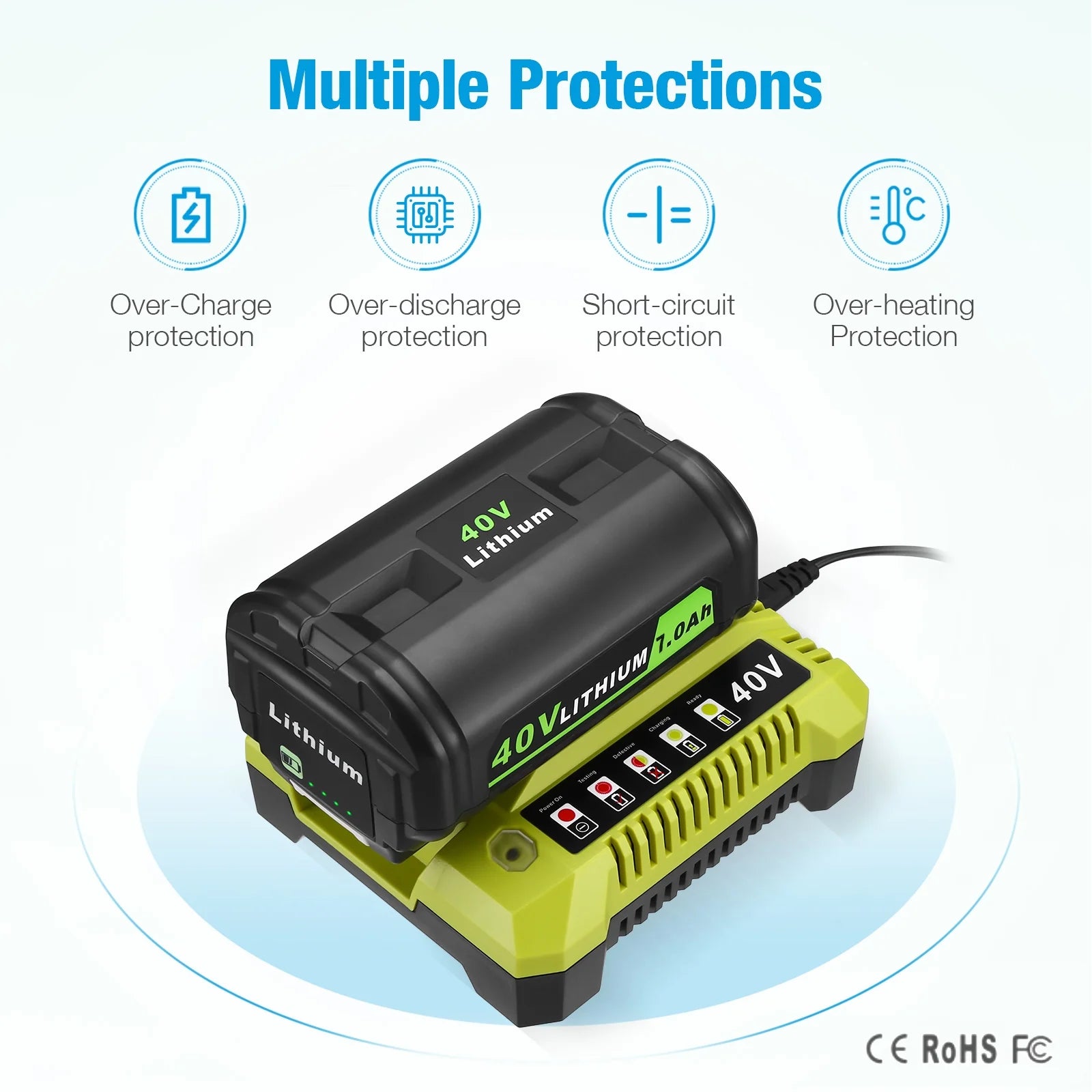 2-Pack 7.0Ah 40V OP4026 Lithium Battery + OP401 Rapid Battery Charger for Ryobi OP4050A OP40601 OP4026A OP4040 OP4030 Power Tools