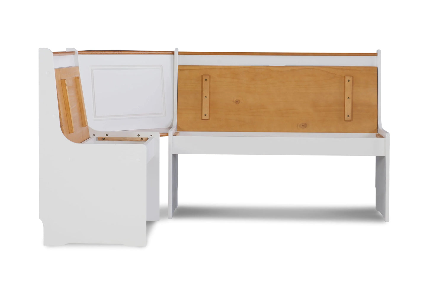Linon Ardmore Wood Corner Dining Breakfast Nook with Table and Storage, Seats 5-6, White and Natural Finish