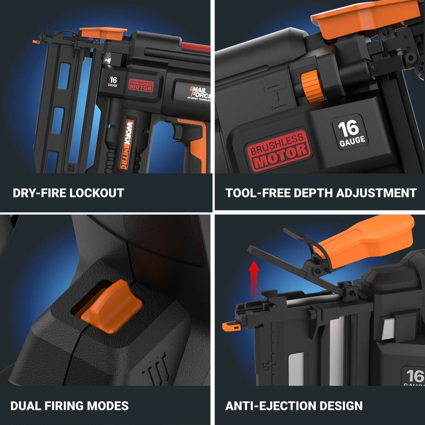 Worx Nitro WX841L.9 20V 16GA Brushless Finish Nail Gun (Tool Only)