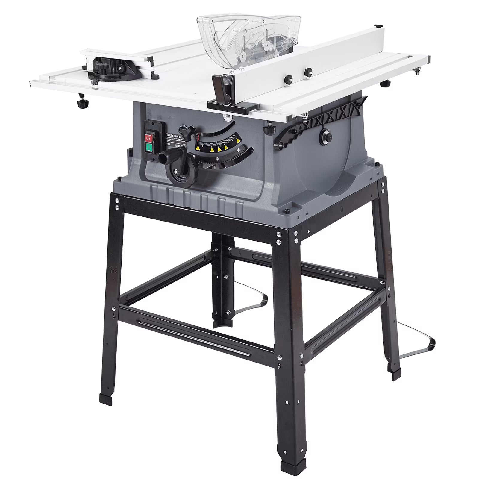 Garvee 10" Table Saw - 15A Electric Table Saw with Metal Stand, 90? Cross Cut & 0-45? Bevel Cut, Cutting Speed Up to 5000RPM Multifunctional Saw Adjustable Blade Height for Woodworking,Gray