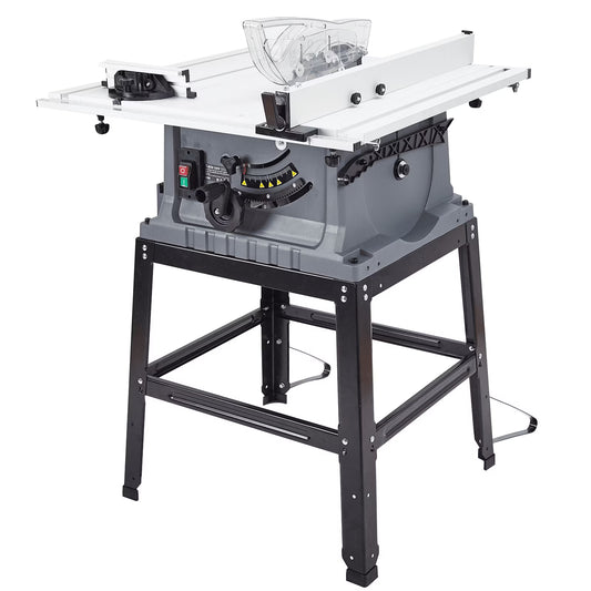 Garvee 10" Table Saw - 15A Electric Table Saw with Metal Stand, 90? Cross Cut & 0-45? Bevel Cut, Cutting Speed Up to 5000RPM Multifunctional Saw Adjustable Blade Height for Woodworking,Gray