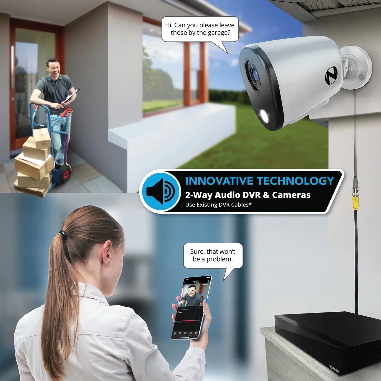 Night Owl 2-Way Audio 20 Channel DVR Security System with 1TB Hard Drive and 12 Wired 1080p Deterrence Cameras