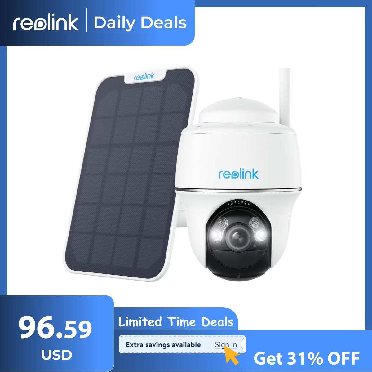 Reolink Argus 5MP PT Outdoor Wireless Battery Wifi Security Camera Night Vision 2-Way Talk Add Solar