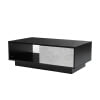 Hommpa High Gloss Black Coffee Table with 2 Drawers LED Sofa Side End Tea Table Modern Living Room Furniture with Storage Space