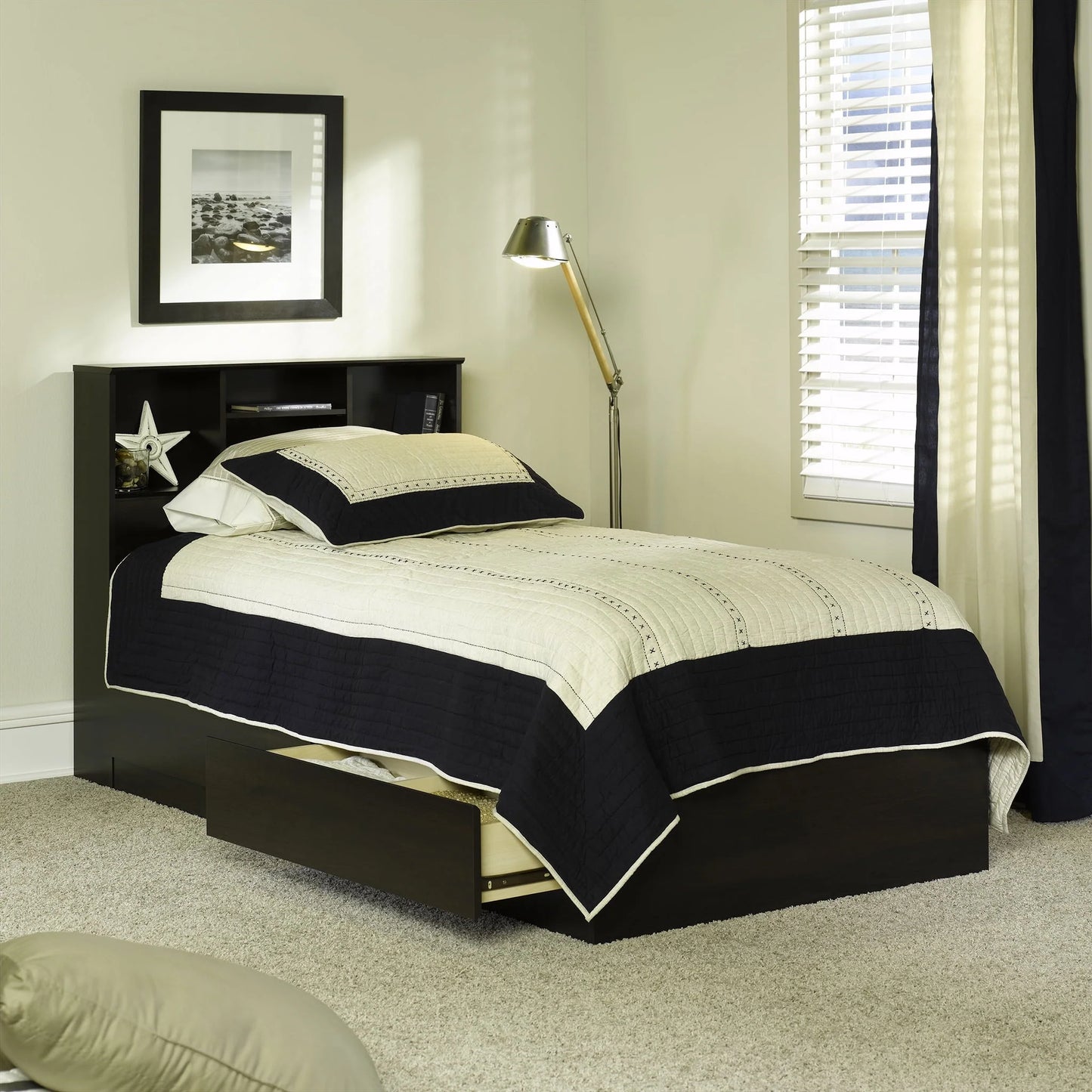 Mainstays Mates Storage Bed with Bookcase Headboard, Twin, Cinnamon Cherry Finish