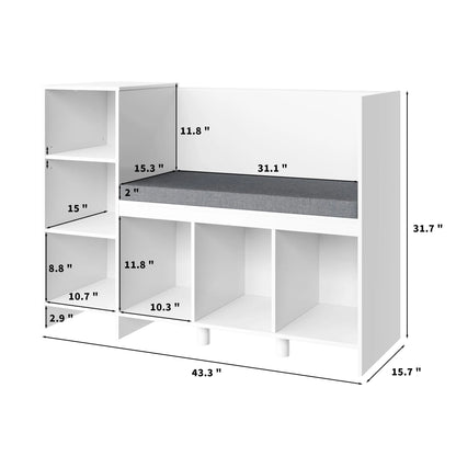Homfa 6 Cube Kids Bookshelf with Reading Nook, Storage Organizer with Seat Cushion for Children's Room, White