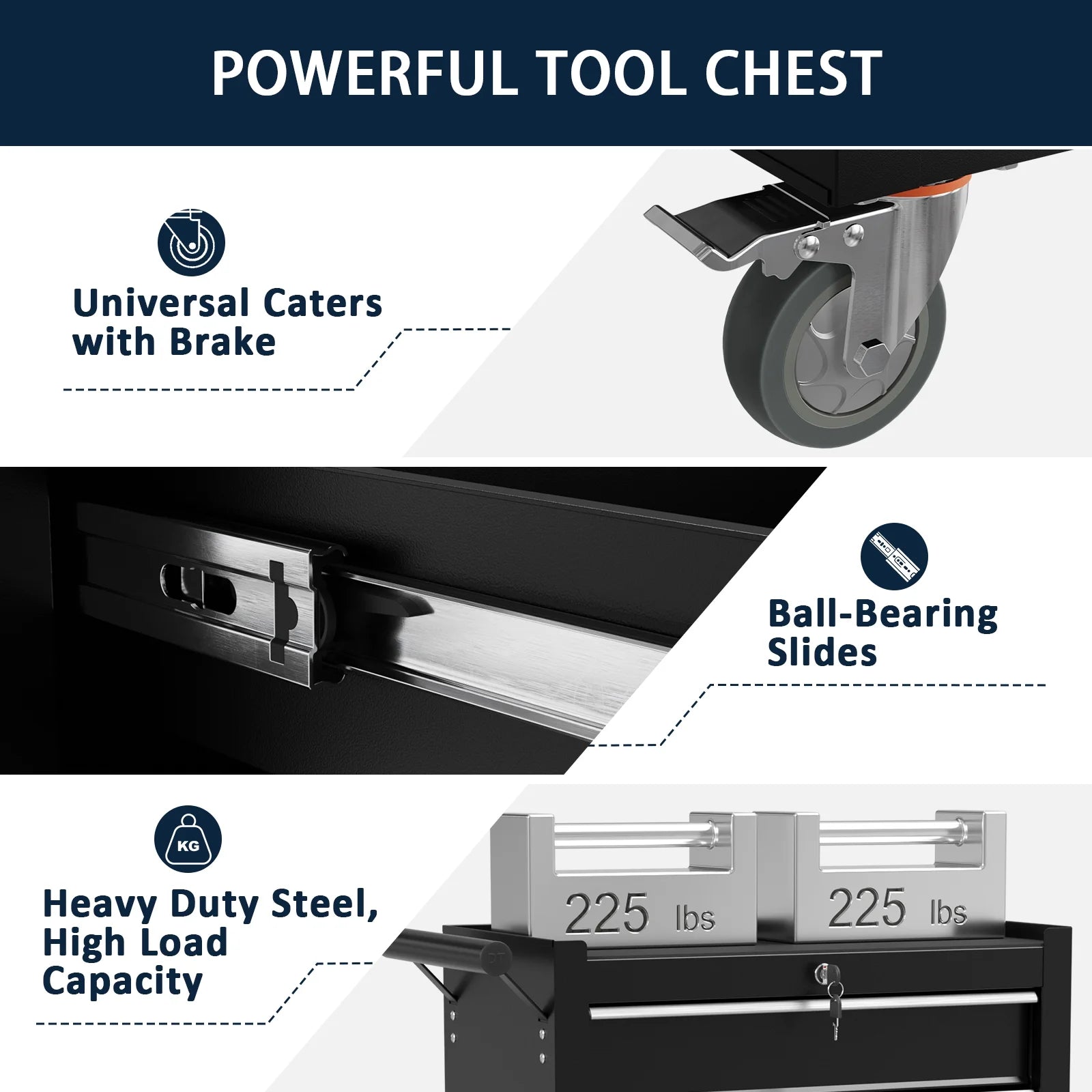 5 Drawer Rolling Tool Chest, Metal Tool Cart on Wheels,Tool Cabinet Key Locking & Drawer Storage,Tool Box Organizer for Garage,Warehouse(Black)
