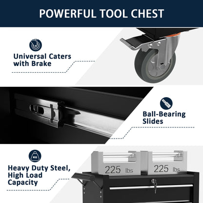 5 Drawer Rolling Tool Chest, Metal Tool Cart on Wheels,Tool Cabinet Key Locking & Drawer Storage,Tool Box Organizer for Garage,Warehouse(Black)