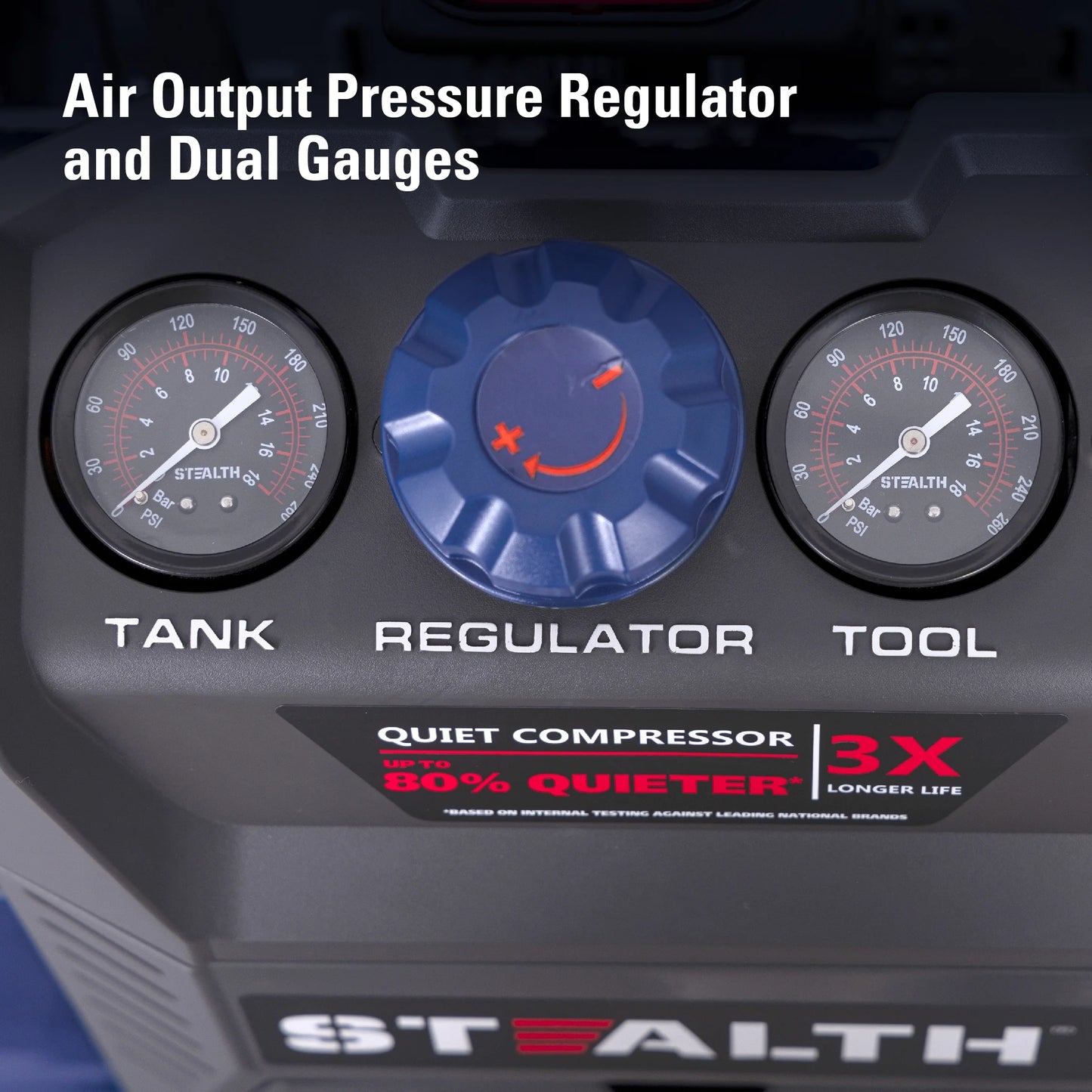 Stealth Ultra Quiet 4.5 Gallon 150 PSI Portable Electric Oil-Free Air Compressor, Professional Series