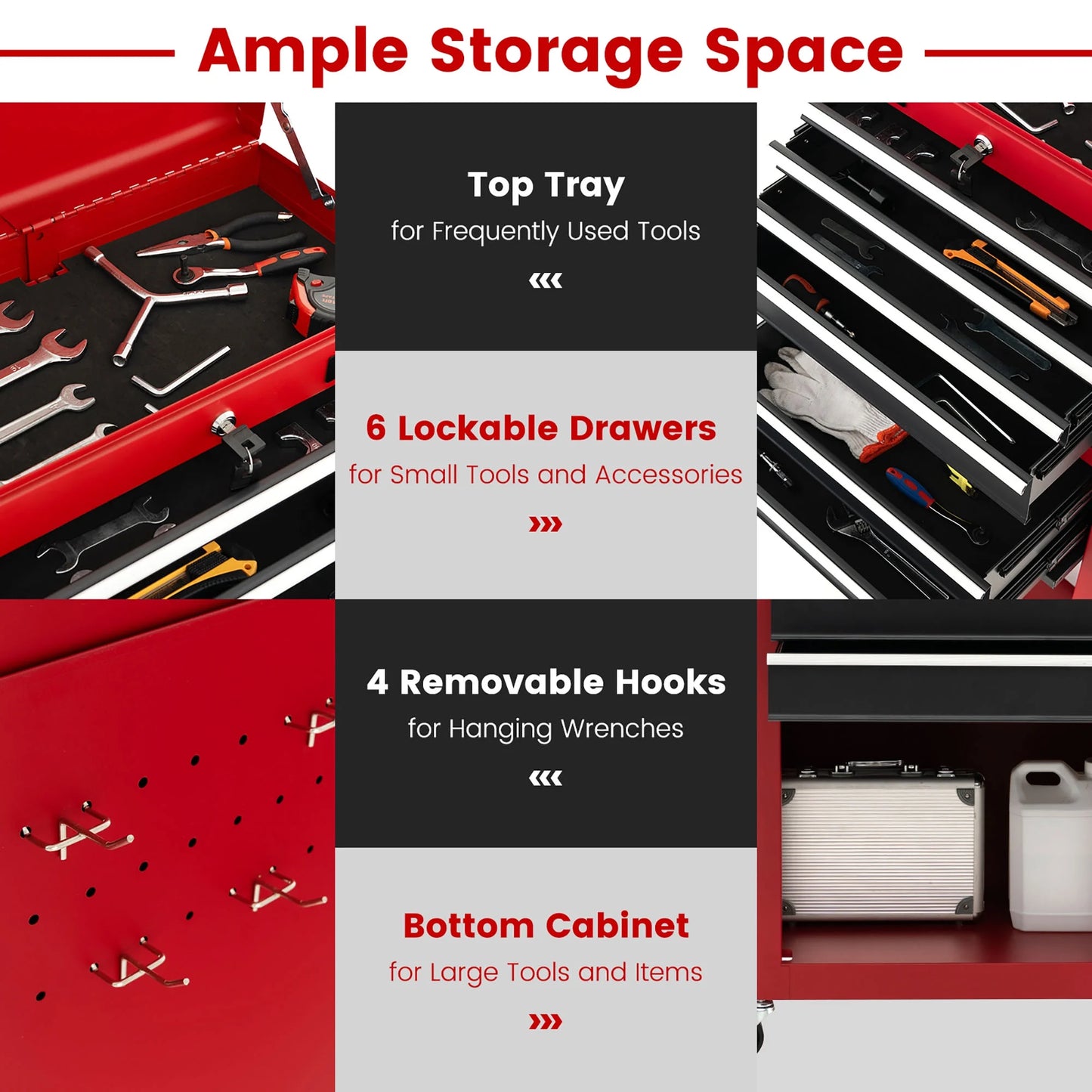 Gymax 6-Drawer Rolling Tool Chest Lockable Tool Box and Storage Cabinet Garage Workshop