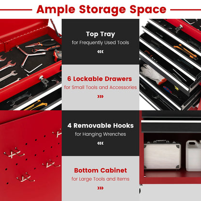 Gymax 6-Drawer Rolling Tool Chest Lockable Tool Box and Storage Cabinet Garage Workshop