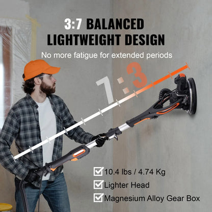 Electric Drywall Sander With Vacuum Dust Collection 900W Motor 800-1800RPM Variable Speed Foldable Handle For Home Renovation And Professional Wall Sanding
