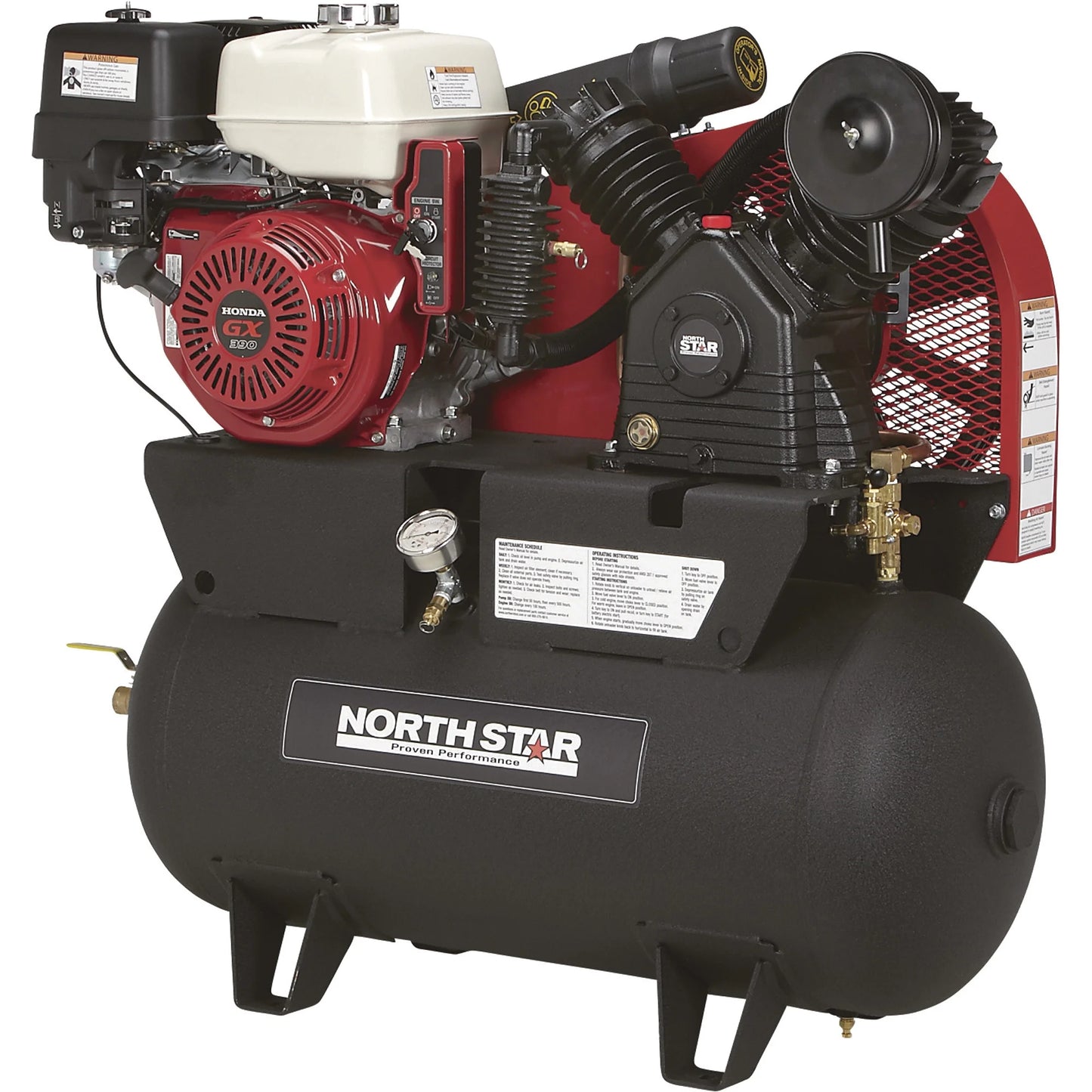 NorthStar Gas-Powered Air Compressor, Honda GX390 OHV Engine, 30-Gallon Horizontal Tank, 24.4 CFM @ 90 PSI