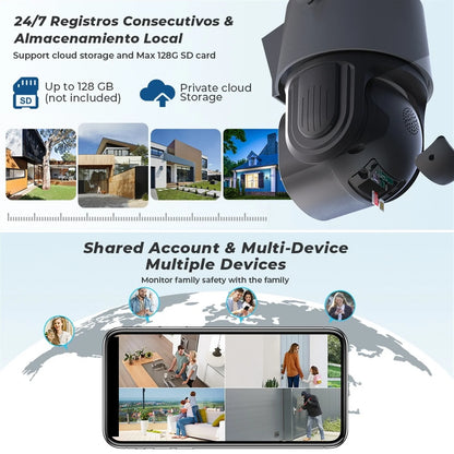 8MP 4K Camera Outdoor Dual Lens PTZ 36X Optical Zoom Ai Human Detect Surveillance Color Night Vision Wireless IP Camera