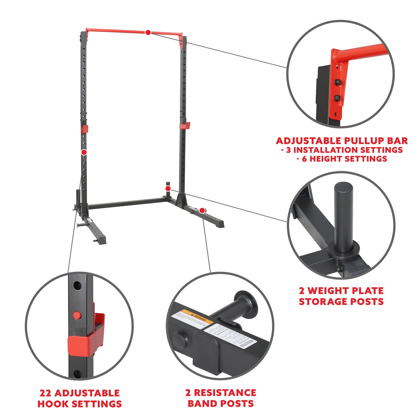 Sunny Health & Fitness Essential 800-lb High Capacity Power Rack Cage with Weight Plate Storage & Adjustable J-Hooks - SF-XF920063