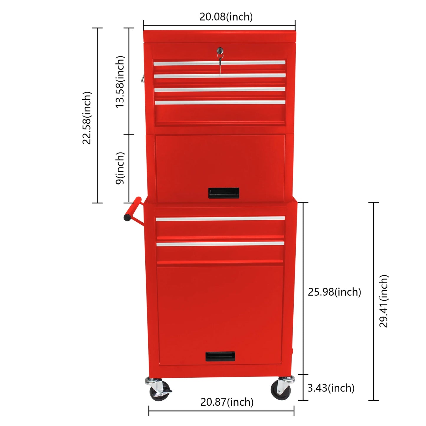 6 Drawer Rolling Tool Cabinet with 4 Wheels, Removable Metal Tool Chest Organizer with Secure Locking System