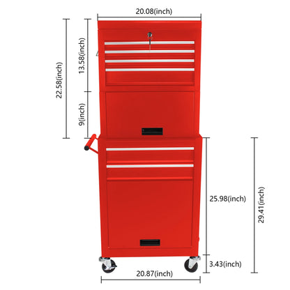 6 Drawer Rolling Tool Cabinet with 4 Wheels, Removable Metal Tool Chest Organizer with Secure Locking System