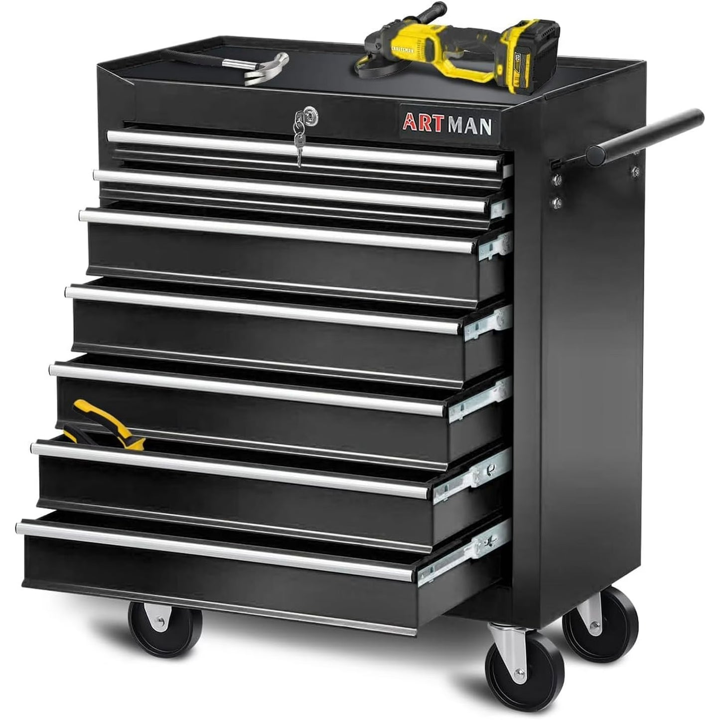 POVANLI 7-Drawer Rolling Tool Chest with Wheels Multifunctional Tool Chest Portable Tool Storage Cabinet with Locking System for Garage Workshop Warehouse Repair Shop