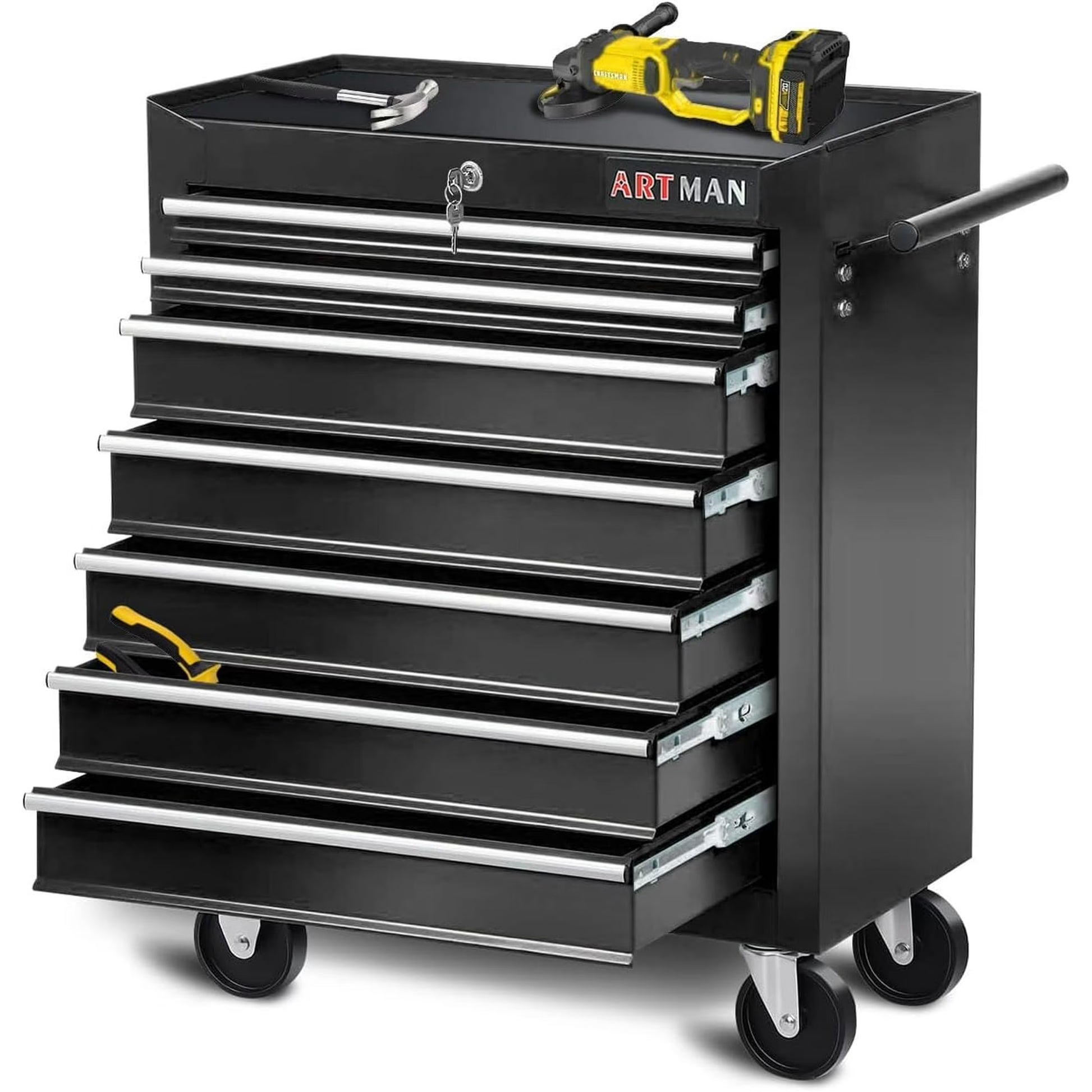 POVANLI 7-Drawer Rolling Tool Chest with Wheels Multifunctional Tool Chest Portable Tool Storage Cabinet with Locking System for Garage Workshop Warehouse Repair Shop