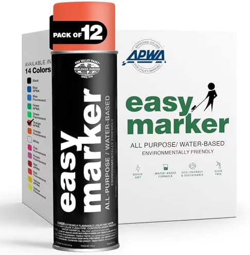 Fox Valley Easy Marker Inverted Marking Spray Paint, Yellow Fluorescent - 18 oz (Pack of 12), Upside Down Marking Paint for Grass & Tree Marking, Parking Lot, Quick Drying & Durable