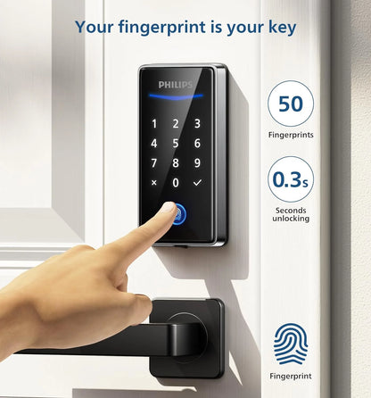 Keyless Entry Door Lock with Keypad - Smart Deadbolt Lock for Front Door, Auto Lock, One-time PIN Code, Fingerprint Door Lock - Matte Black