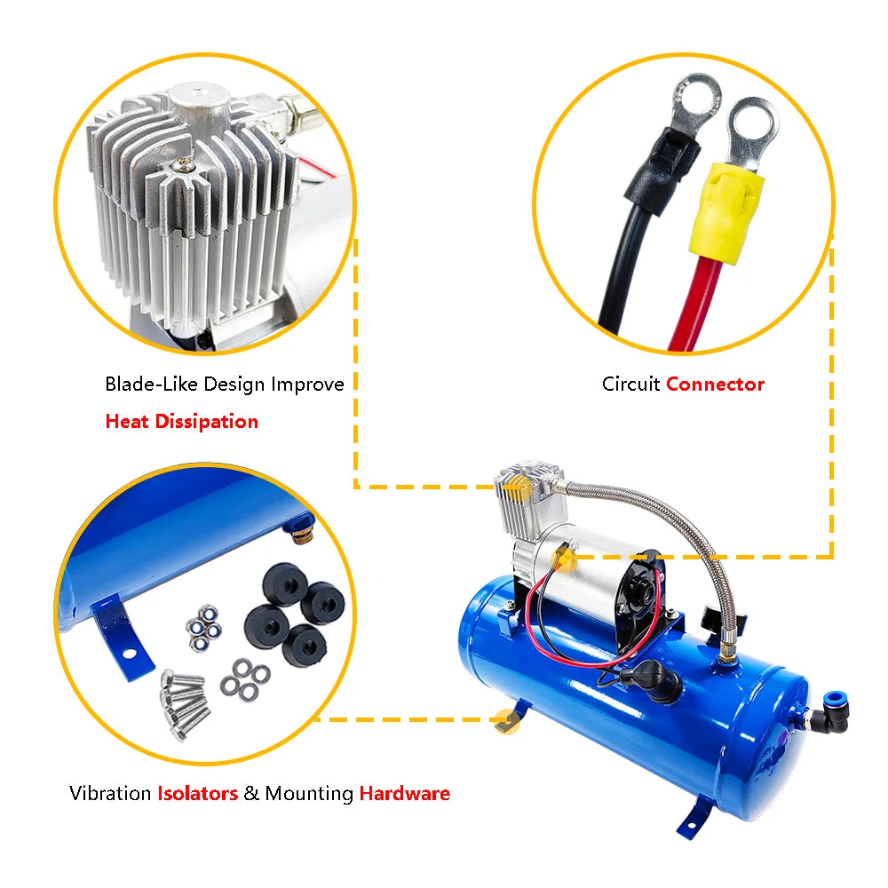 DC 12V 150PSI Air Compressor with 6 Liter Tank 1.6 Gallon | Fit for Train Horns Motorhome Tires | Inflator Air Compressor with 6L Tank Train Air Horn Kit