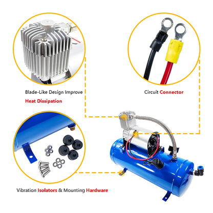 DC 12V 150PSI Air Compressor with 6 Liter Tank 1.6 Gallon | Fit for Train Horns Motorhome Tires | Inflator Air Compressor with 6L Tank Train Air Horn Kit