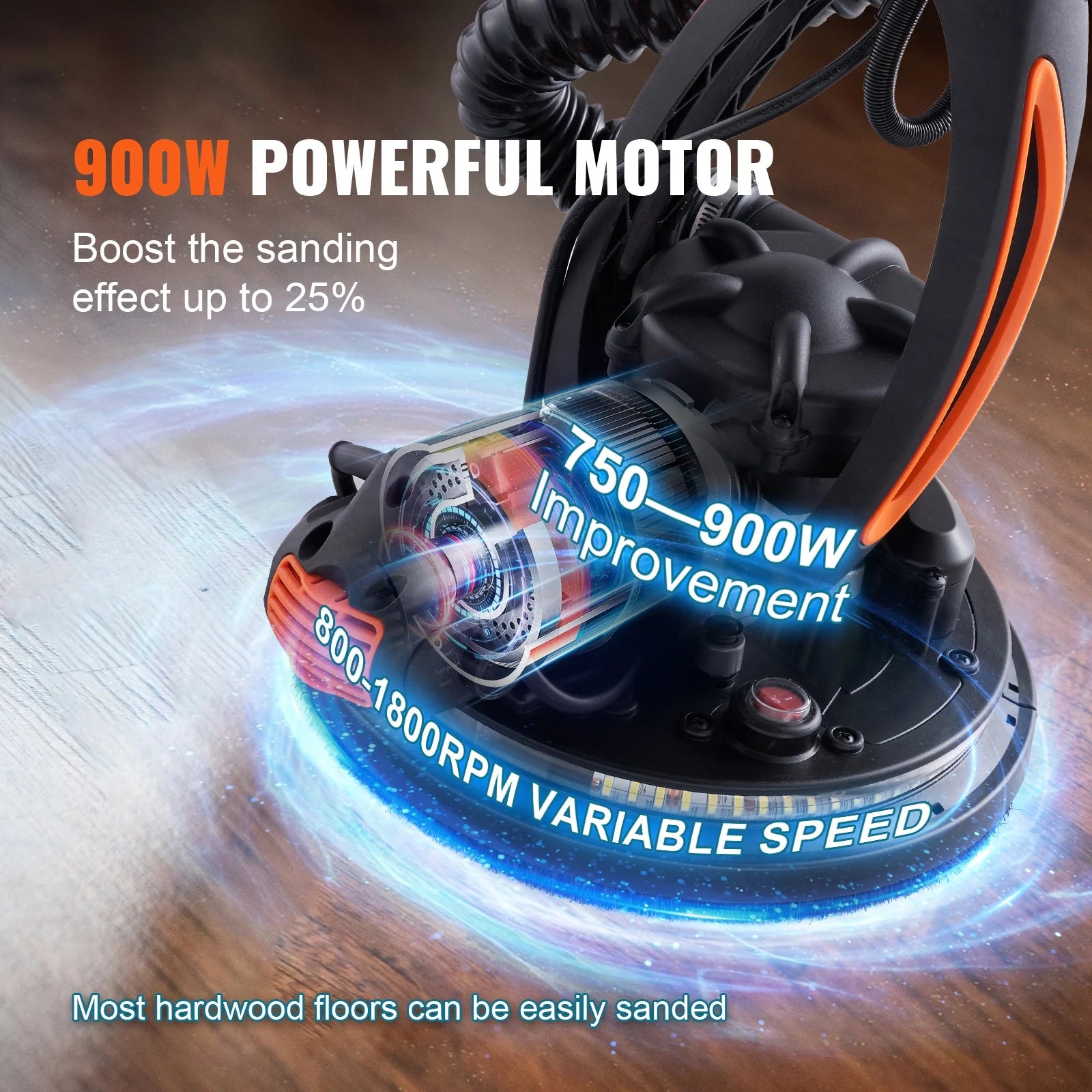 SKYSHALO Drywall sander 900W brush motor 800-1800RPM variable speed and self-priming function