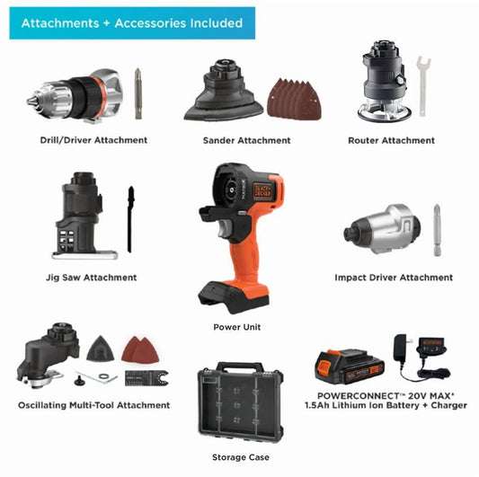 BLACK+DECKER 20V Cordless Drill, Power Tool Set, 1.5Ah, 6 Piece Set, Battery Included