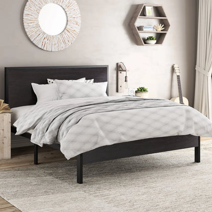 Amolife Heavy Duty Queen Size Platform Bed Frame with Wood Headboard, 12" Under Bed Storage, Black Oak