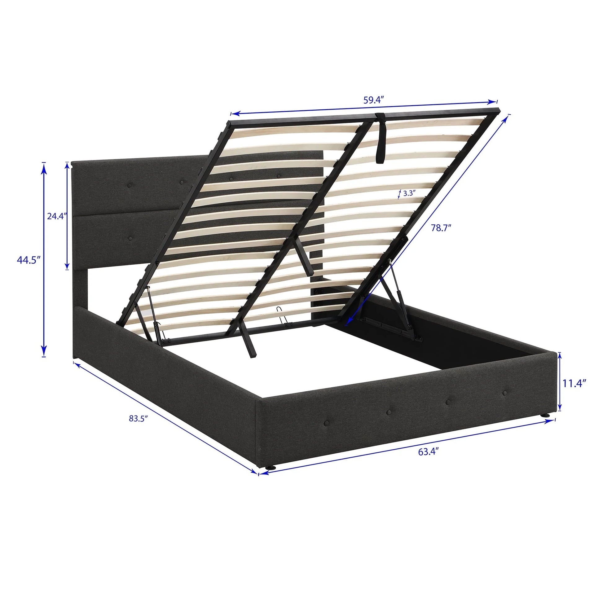 Euroco Queen Size Platform Bed with Underneath Storage, Upholstered, Gray