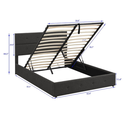 Euroco Queen Size Platform Bed with Underneath Storage, Upholstered, Gray