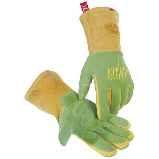 1816 Revolution Deerskin Fr Foam Fleece Lined Mig/Stick Welding Gloves, X-Large, Green/Gold, Gauntlet Cuff | Bundle of 5 Pairs