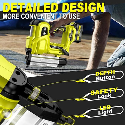 Rvchic 2-in-1 Cordless Electric Brad Nailer with 2 * 2.0Ah Battery for Upholstery,Carpentry and Woodworking,1000pcs Nails,18GA Staples Included,Yellow