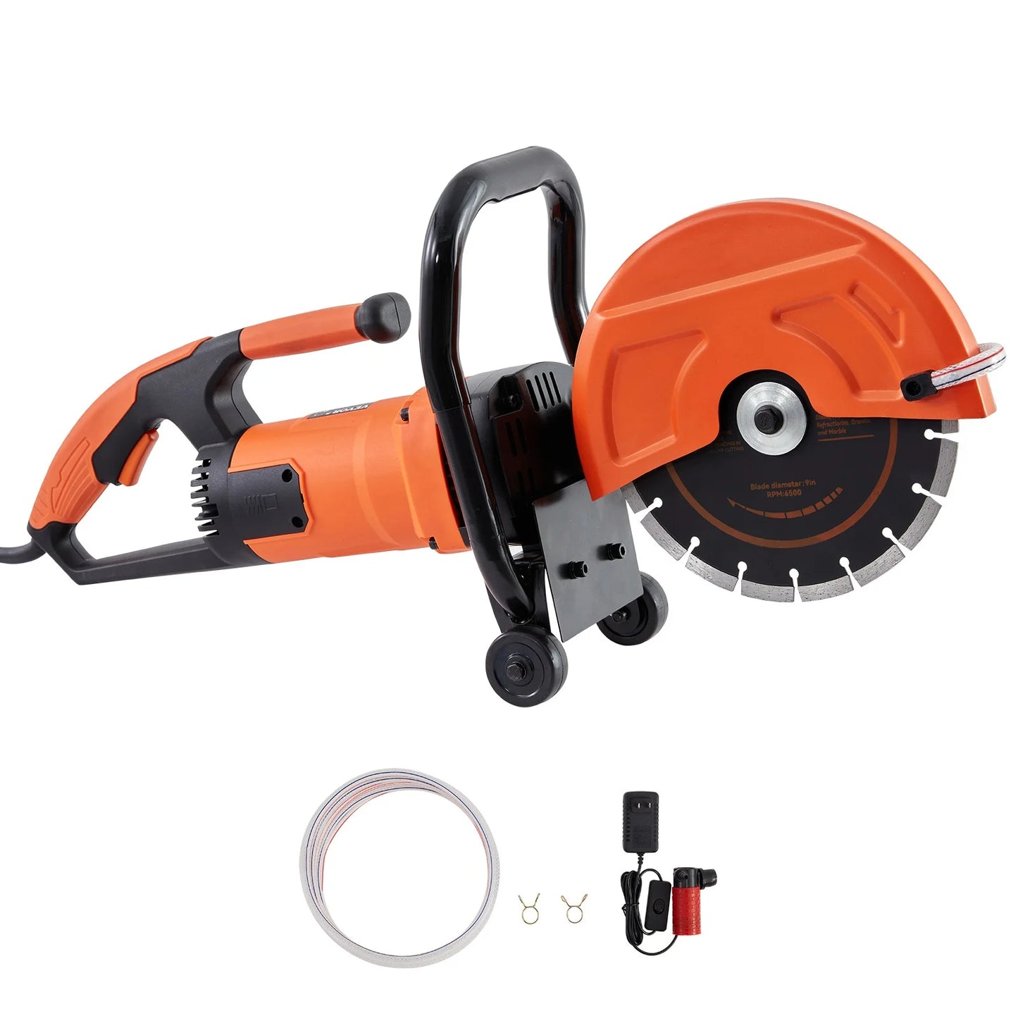 BENTISM 9'' Electric Concrete Saw Wet/Dry 4.5 in Cutting Depth Saw Cutter with Water Pump and Blade, Masonry Saw for Granite, Brick, Porcelain, Reinforced Concrete and Other Material