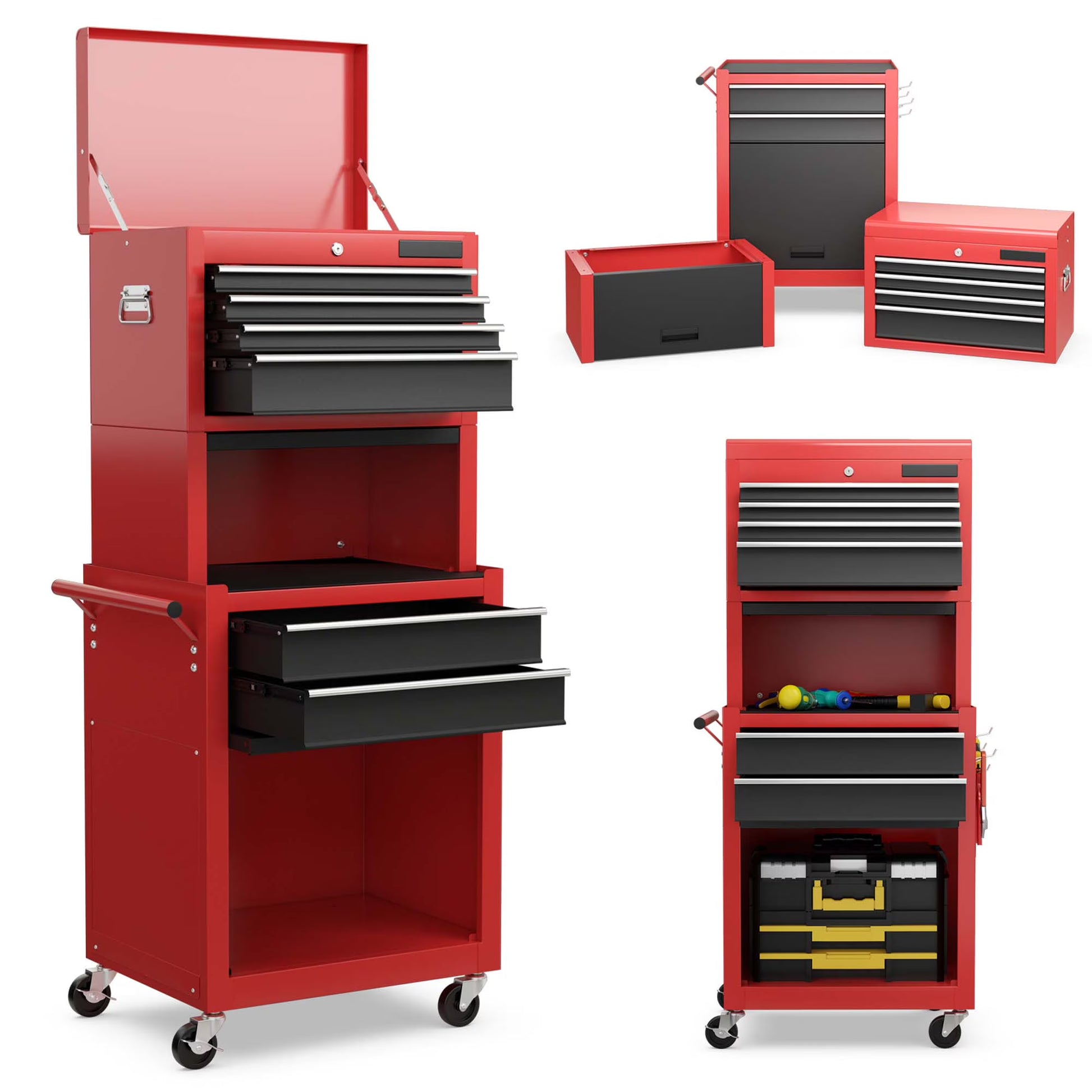 Costway, 60.5 lb, 23.5" Steel 6-Drawer Rolling Tool Cart with User Manual Black Red
