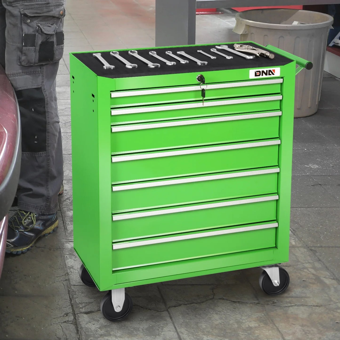 DNA Motoring TOOLS-00399 7 Drawers Garage Warehouse Workshop Rolling Tool Cabinet Chest With Top Antiskip Mat+Swivel Casters